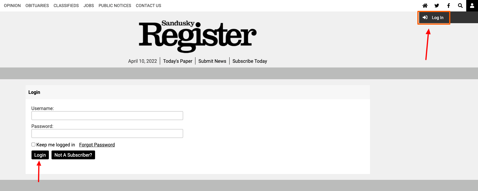 sandusky register login